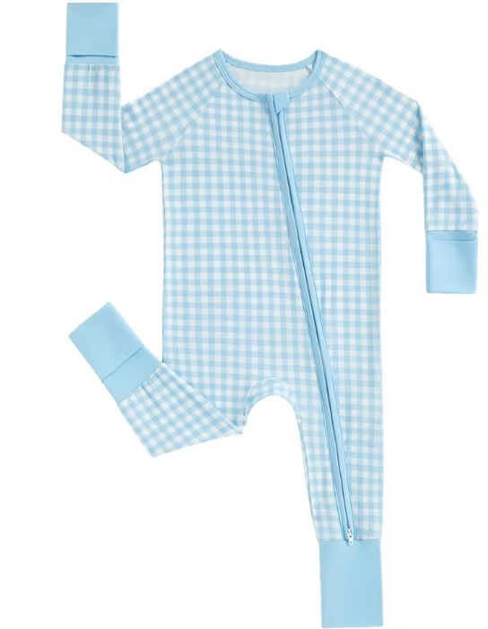 Blue Gingham Bamboo Zippy