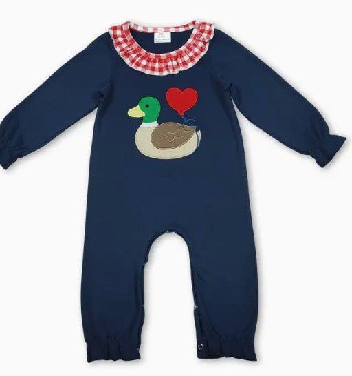 Navy Valentine's Ruffle Duck Romper