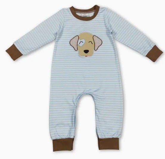 Blue &amp; White Stripe LS Puppy Romper