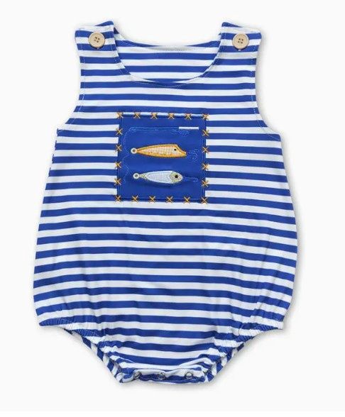 Sleeveless Blue &amp; White Stripe Fishing Romper