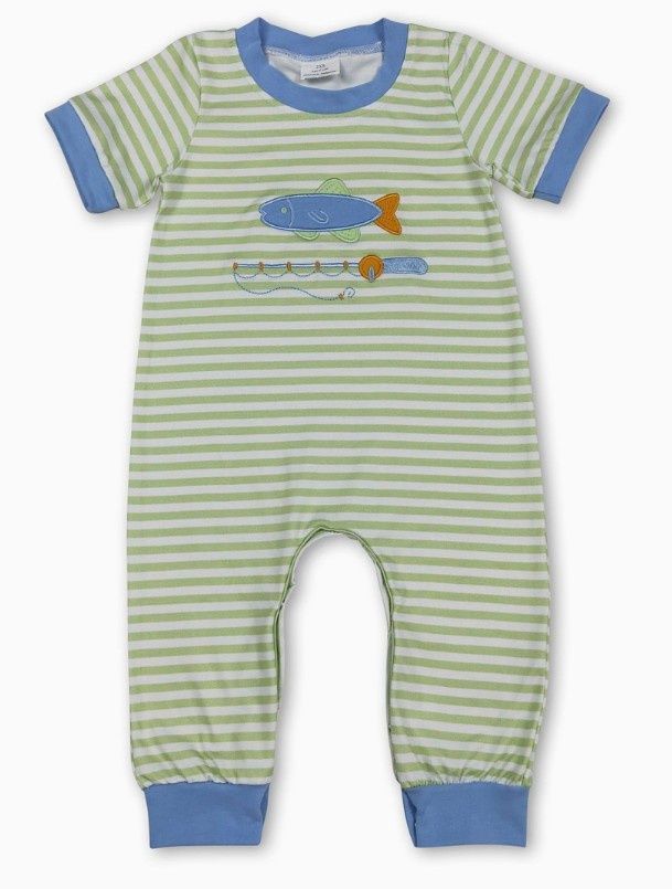 Green &amp; Blue Stiped Fishing Romper
