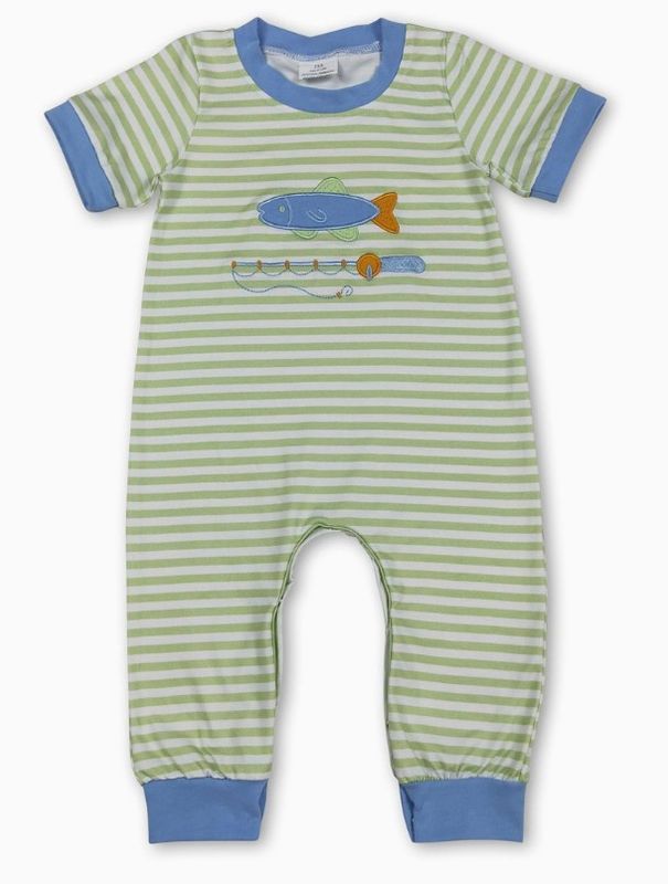 Green &amp; Blue Stiped Fishing Romper