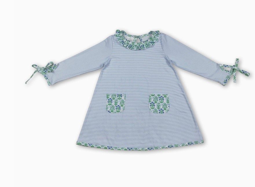 Blue Stripe Microfloral Pocket Dress