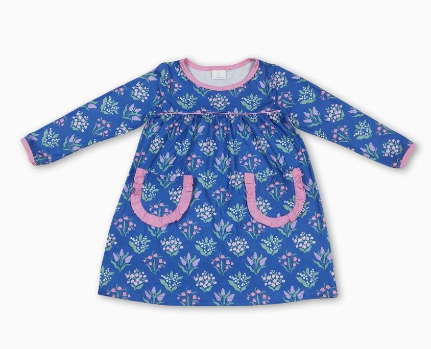 Royal Blue &amp; Pink LS Floral Dress