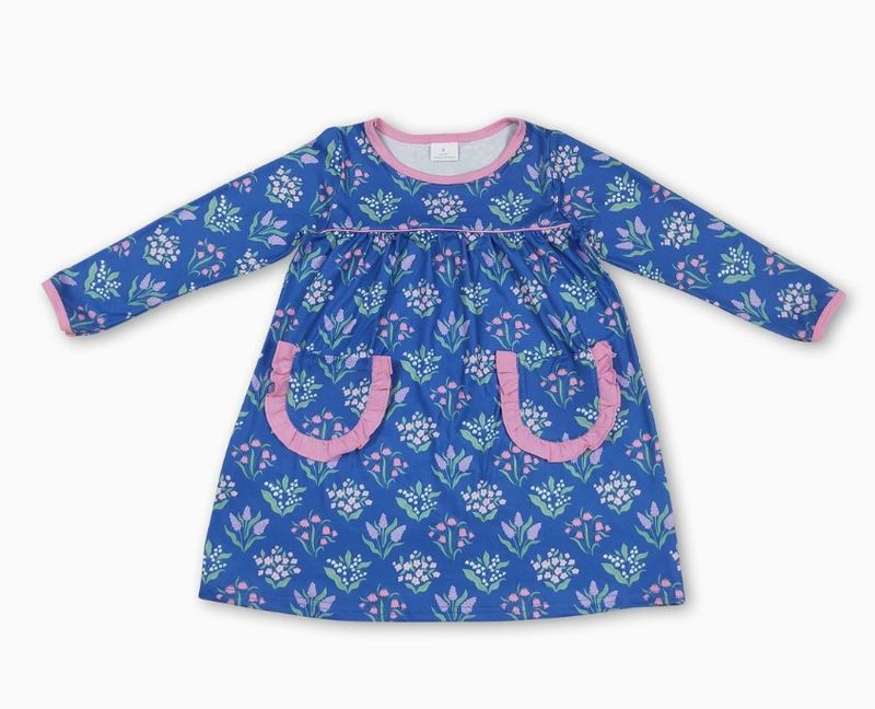 Royal Blue &amp; Pink LS Floral Dress