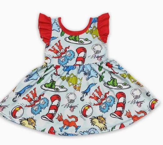 Red Flutter Sleeve Dr. Suess Twirl Dress
