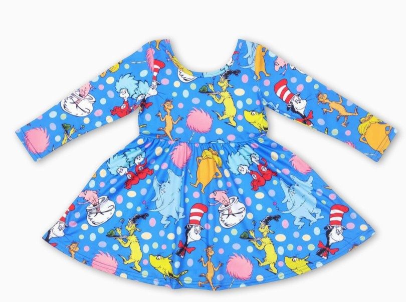 Dr. Suess Long Sleeve Blue Dress
