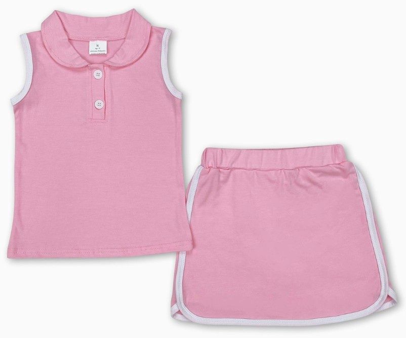 Pink Girls Sleeveless Collard Skort Set