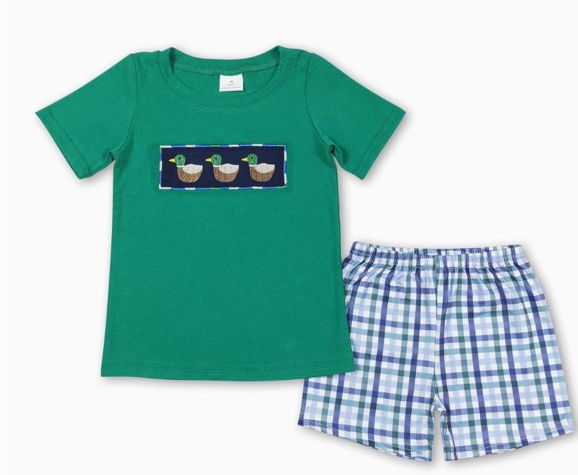 3 Green Duck Emb Short Set