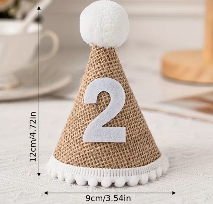 2nd Burlap Birthday Party Hat, Monogram: Two