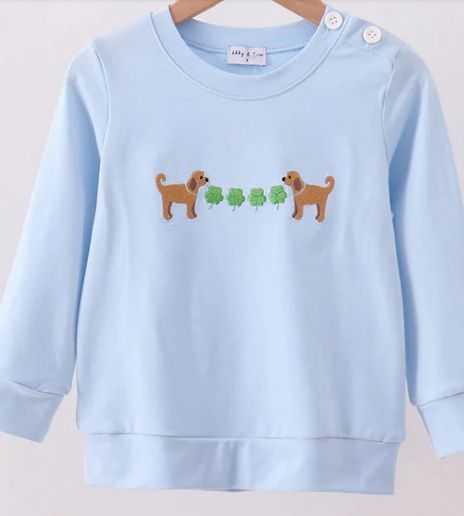 Embroidered Blue Puppy Shamrock Sweatshirt
