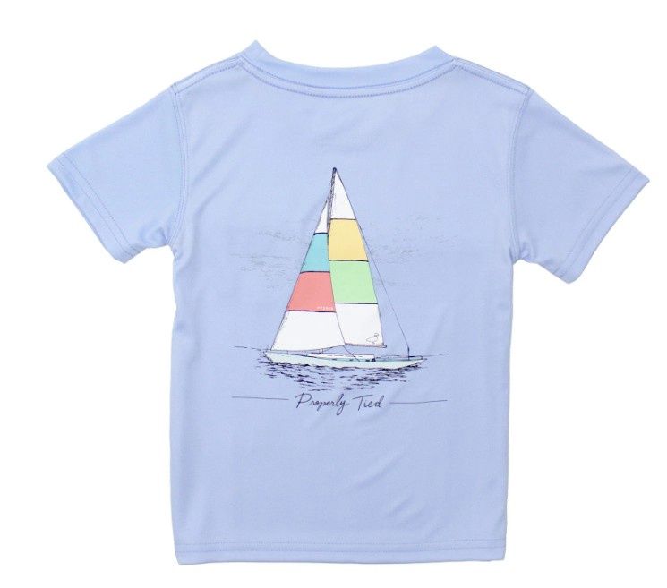 Properly Tied Girls Performance- Light Blue Sailboat T Shirt