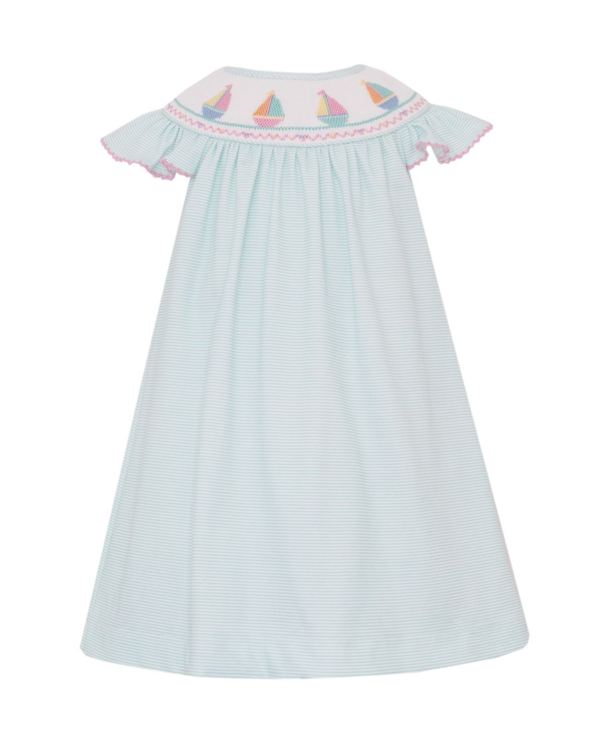 Smocked Aqua Sailboat Bishop Dress
