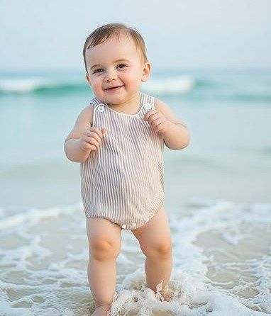 Infant Stripe Romper, COLOR: Tan, Size: 3M