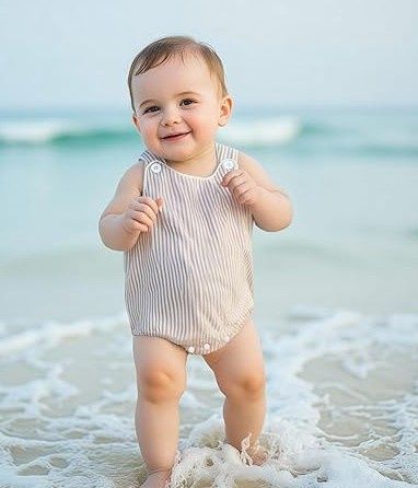 Infant Stripe Romper, COLOR: Tan, Size: 3M