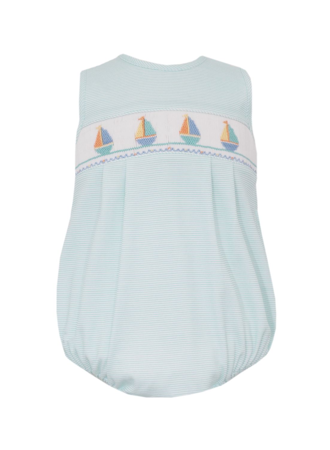 Aqua Knit Smocked Sailboat Boys Sunsuit