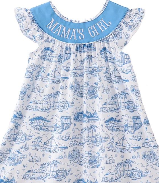 Blue Beach Smocked Mama's Girl Dress