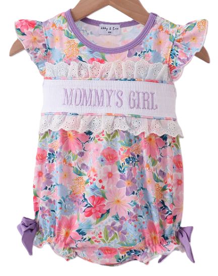 Mommy's Girl Purple Floral Smocked Bubble