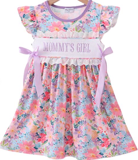 Purple Floral Smocked Mommy's  Girl Dress