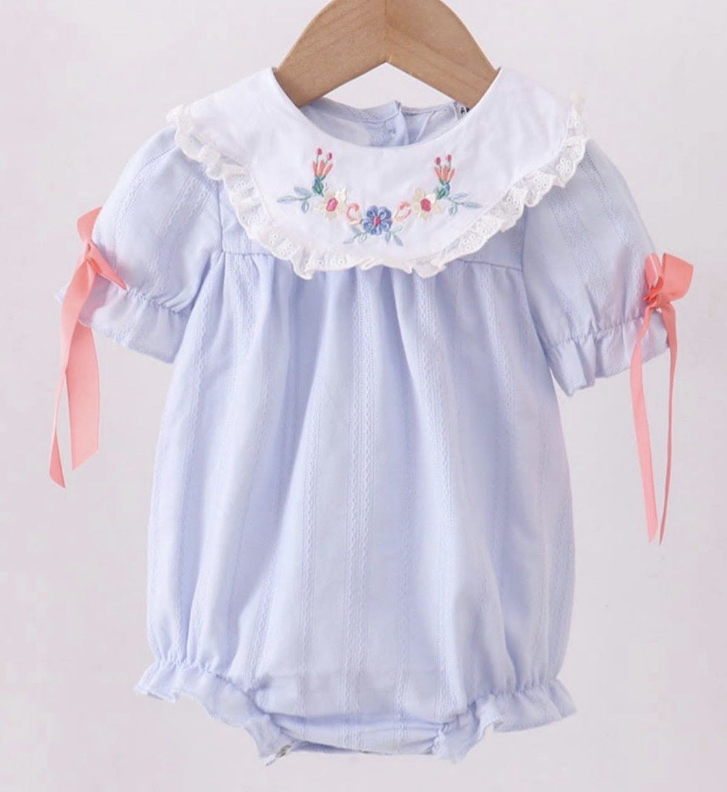 Blue Jacquard Embd Romper