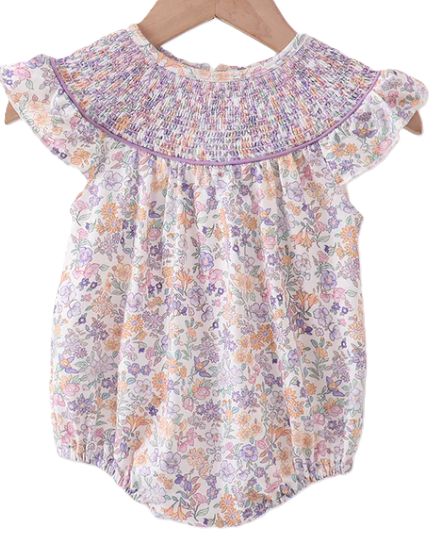 Purple Fall Smocked Floral Bubble