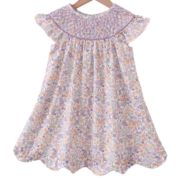 Purple Floral Smocked Dress