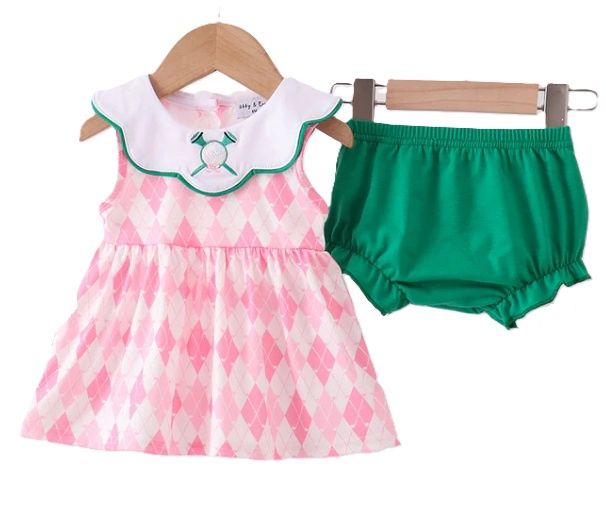 Girls Argyle Embd Golf Bloomer Set