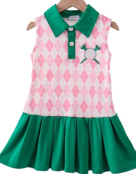 Girls Argyle Embd Golf Dress