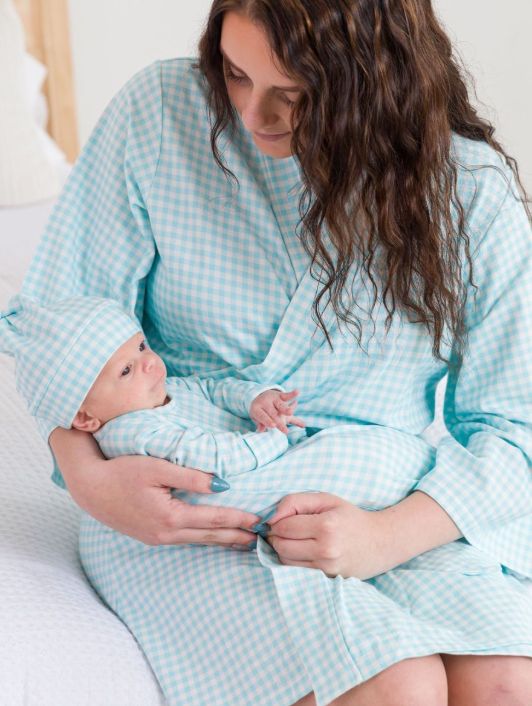 Gingham Maternity Robe, COLOR: Blue Gingham