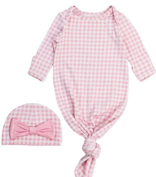 Infant Gingham Gown &amp; Hat, COLOR: Pink Gingham