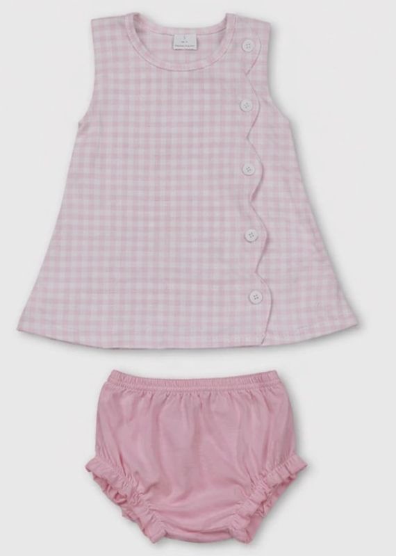 Pink gingham diaper set