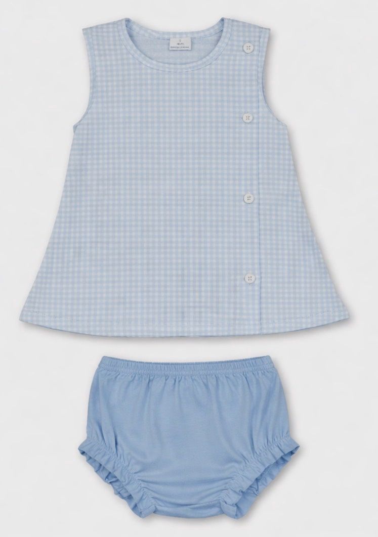 Blue Gingham Diaper Set