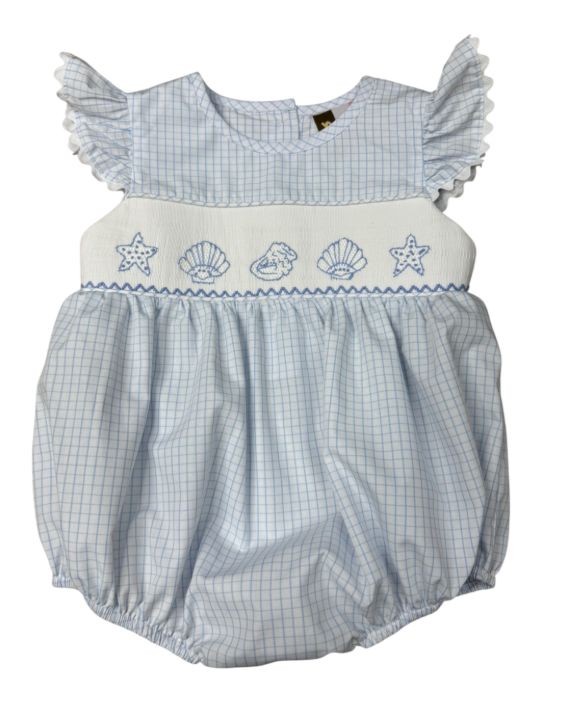 Seashell Smocked Girls Ruffle Sleeve Bubble