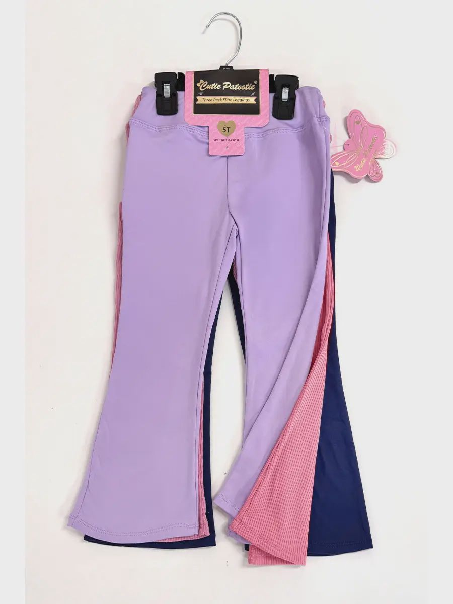 Three Pack Flare Leggings, Colour: Purple pink &amp; Blue, Size: 2T