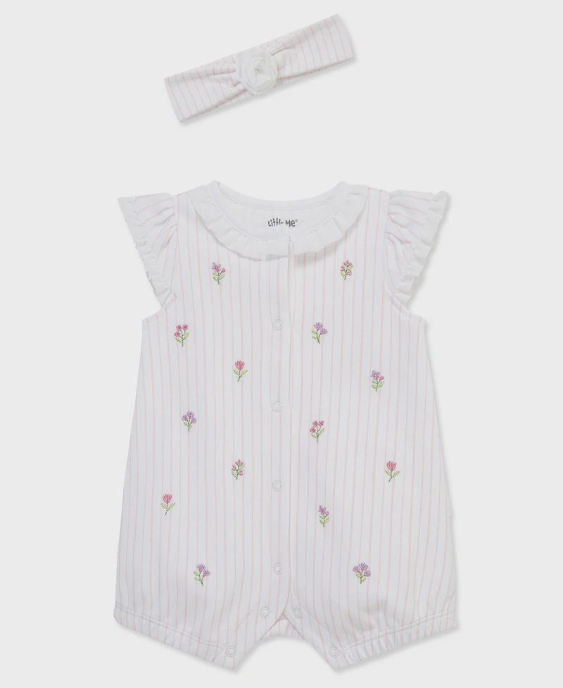 Floral White &amp; Pink Romper with Headband, Size: 3M