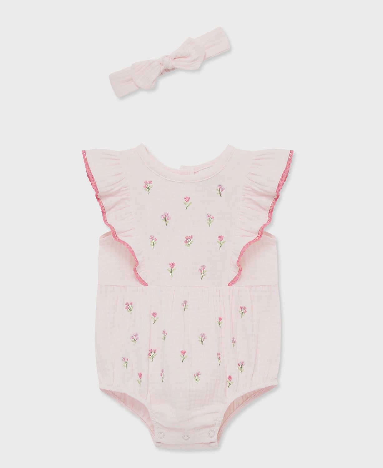 Pink Flowers Bubble &amp; Headband, Size: 3M