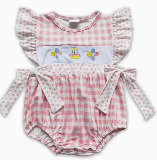 Pink Gingham Embroidered Bubble