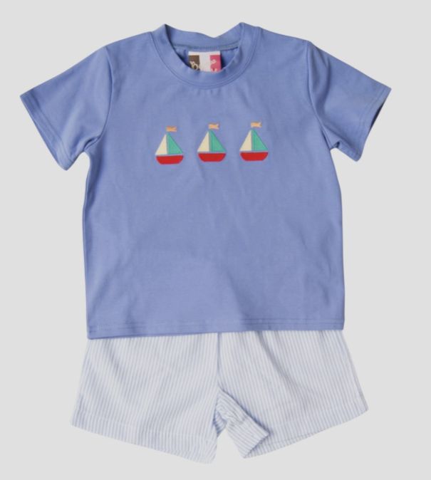 Boys Seersucker Applique Short Set