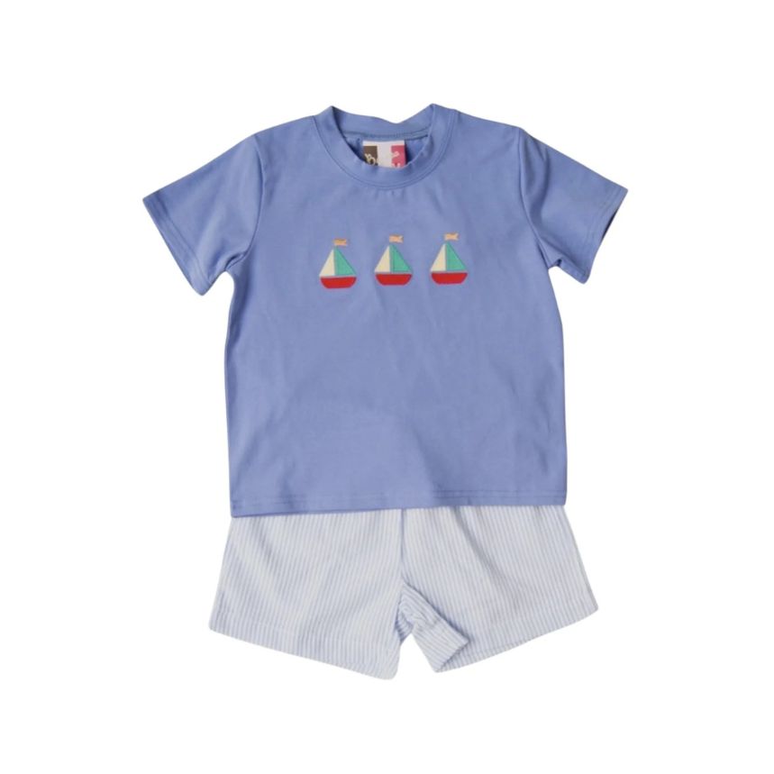 Boys Seersucker Applique Short Set