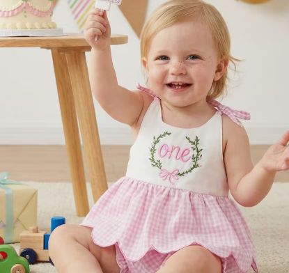 Pink Gingham One Embd Outfit