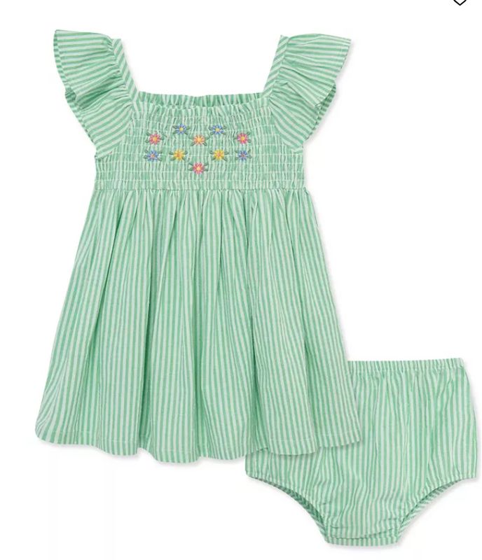 Green Stripe Embroidered Sundress