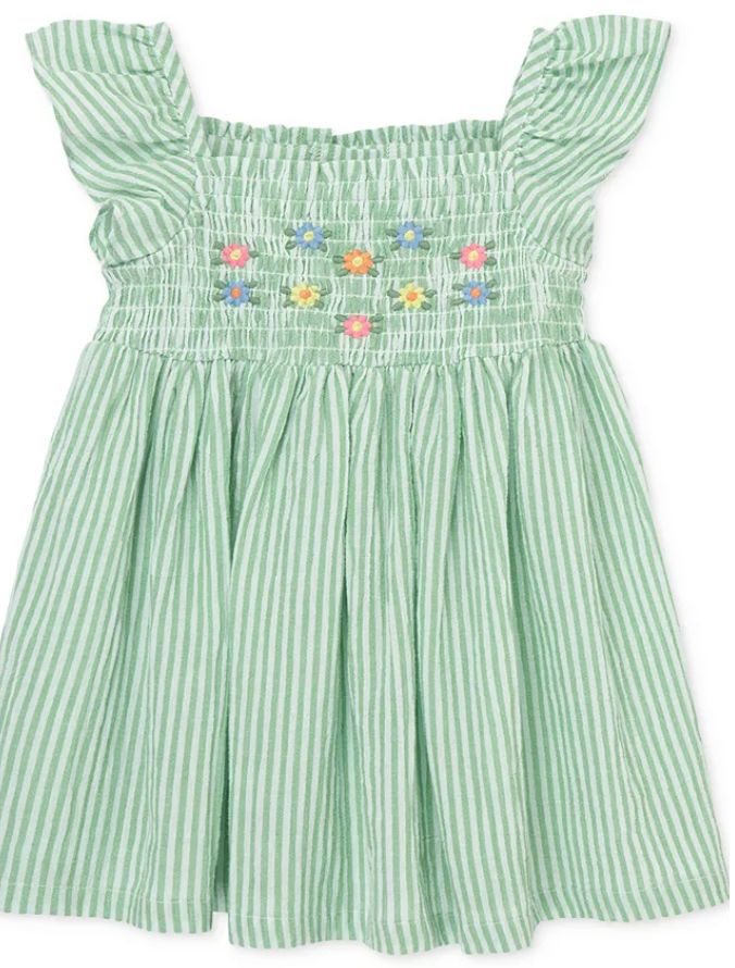 Green Stripe Embroidered Sundress