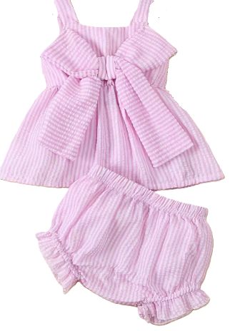 Pink Bow Seersucker Bummie Set