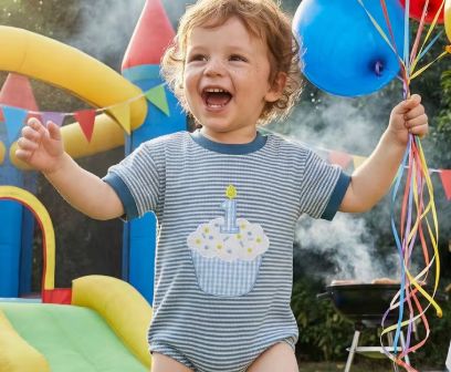 Boy Blue Stripe Cupcake Bubble