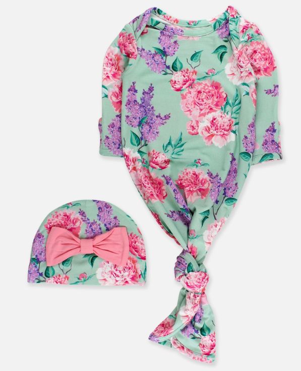 Sage Garden Knotted Gown &amp; Hat Set