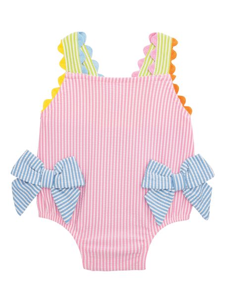 Seersucker Bow One-Piece Swimsuit