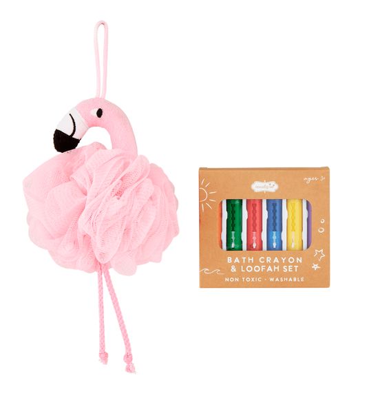 Flamingo Bath Crayon &amp; Loofah Set