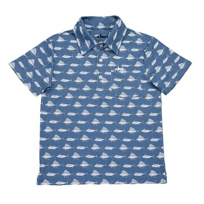 Saltwater Boys Inshore Performance SS Polo- Blue &amp; White Fish