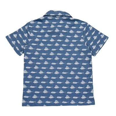 Saltwater Boys Inshore Performance SS Polo- Blue &amp; White Fish