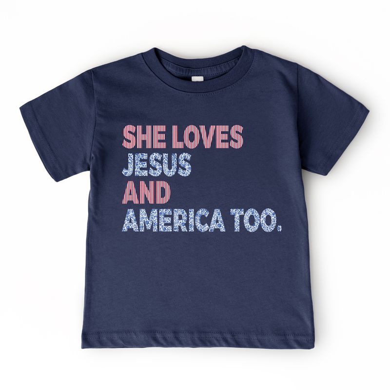 Girls 4th of July Tee | Loves Jesus and America Too